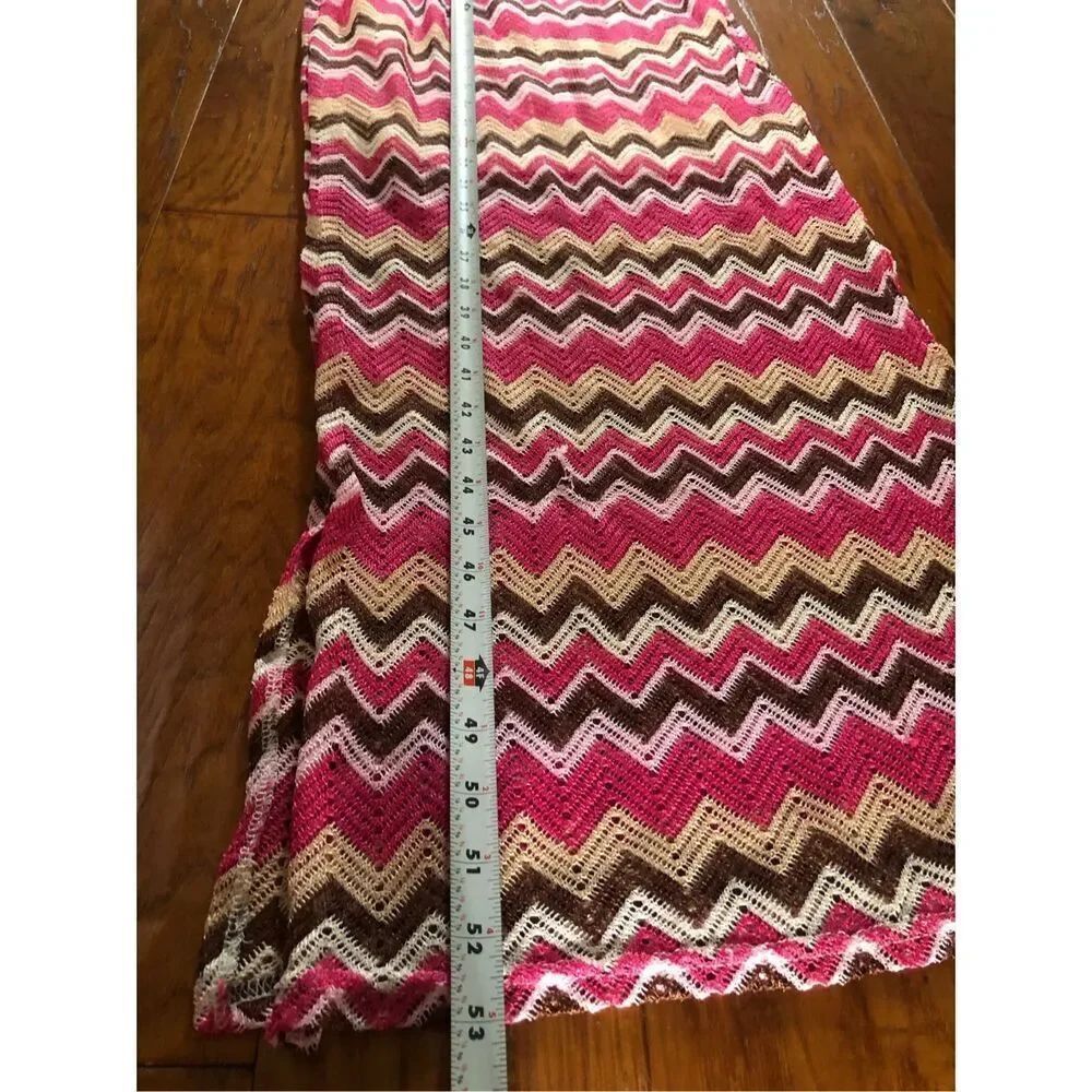 No Comment Pink Chevron Halter Maxi Dress Boho Size M - Picture 11 of 13